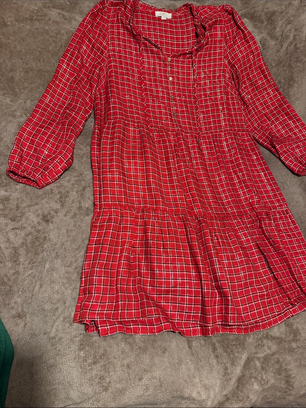 LOFT Girls Red Plaid Tiered Button-Front Dress